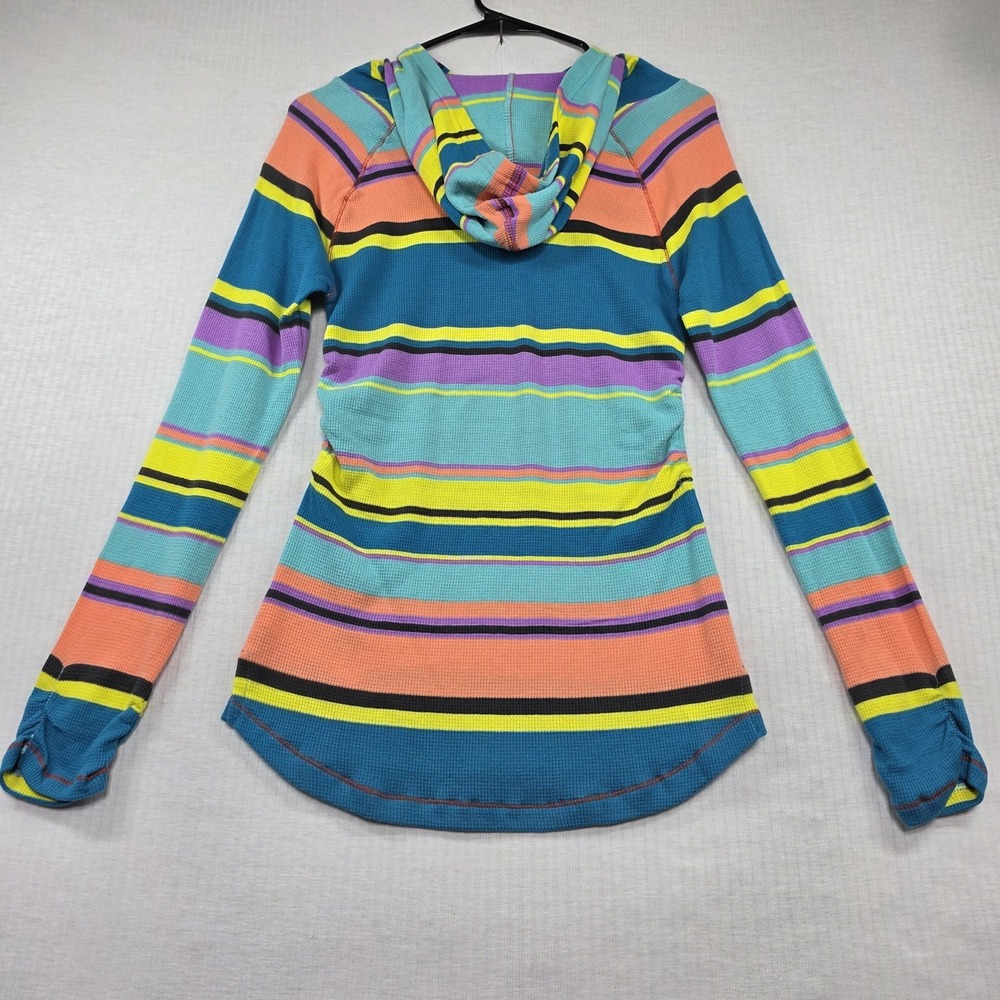 Nike Multicolor Striped Waffle Knit Ruched Hoodie Long Sleeve Shirt L Skate Y2K - Picture 7 of 9